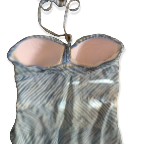 Lauren Ralph Lauren Light Blue/White Stripe One Piece Bathing Suit Swimsuit-Sz 8 - Picture 4 of 9